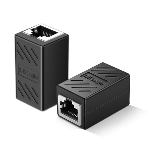 RJ45 Coupler Cat7 Cat6 Cat5e 8P8C Ethernet Lan Cable Connector 8P8C Network In-Line Coupler Female to Female (Black 2pack)