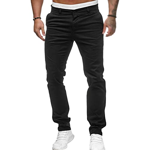 Men's Classic Lightweight Chino Pants Flat Front Comfort Stretch Solid Pant Casual Basic Straight Fit Trousers (Black,XX-Large)