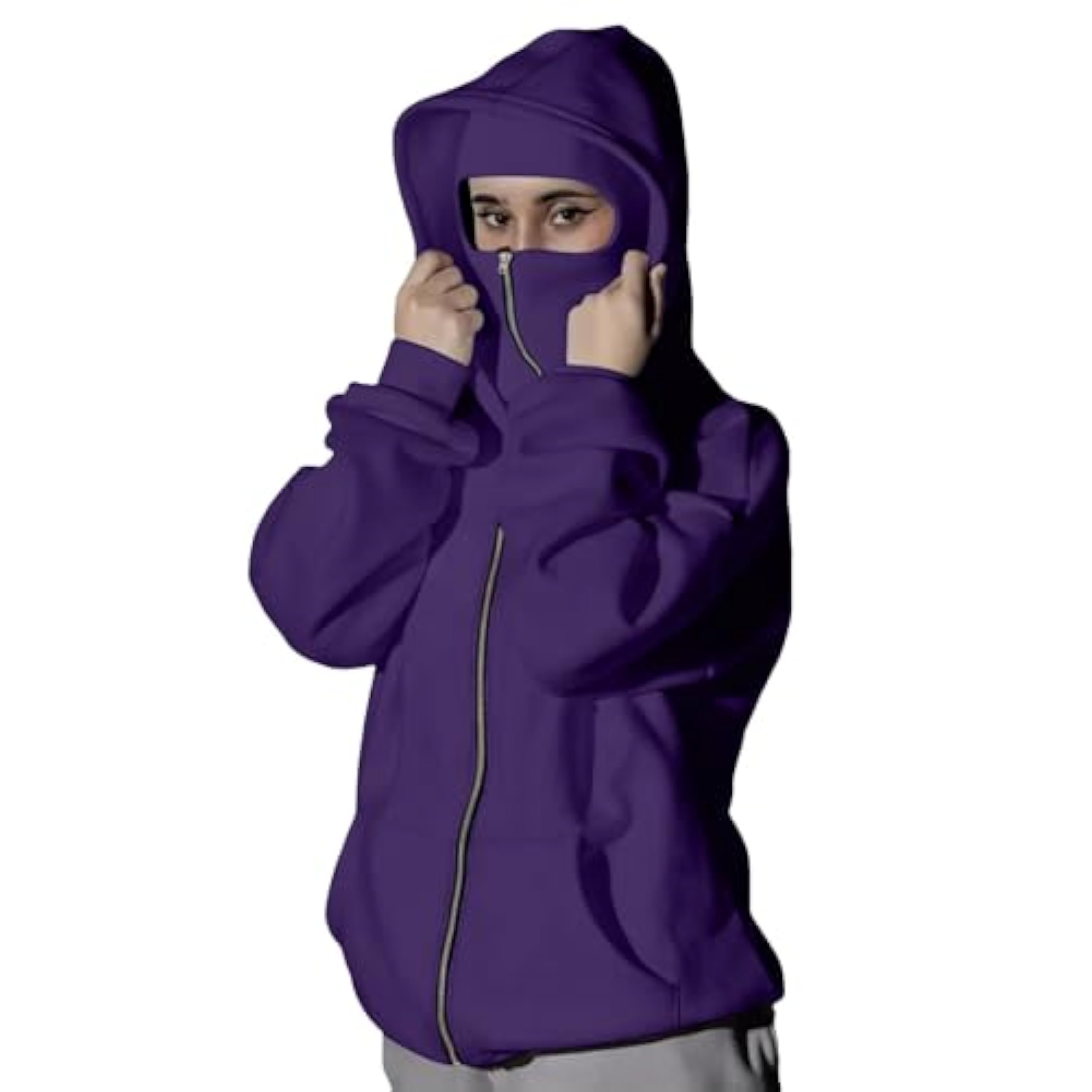 Sudadera con capucha Balaclava con cremallera para mujer y hombre – Capucha con cremallera, chaqueta caliente, moto, máscara antiviento para deportes al aire libre, ciclismo, abrigos, chaqueta