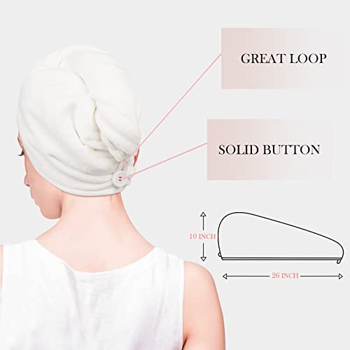Youlertex Microfiber Hair Towel Wrap For Women, 2 Pack 10 Inch X 26 Inch, Super Absorbent Quick Dry Hair Turban For Drying Curly, Long & Thick Hair (White) #TOP1