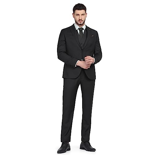 Image of Blackberrys Men Wool-Blend Textured Slim Fit Navy Suit