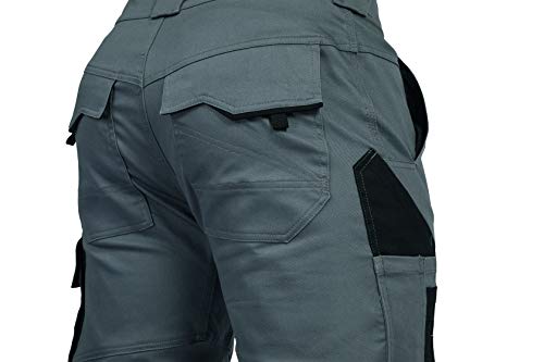 Foto von Leibwächter Flex-line Arbeitshose Herren – grau/schwarz – Gr. 52 – Bequeme Workwear mit Elastan (Spandex) – 60°C waschbar & trocknergeeignet – erhöhte Reißfestigkeit – für verschiedenste Berufe
