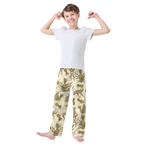 ZZXXB Orangutan Pineapple Boys Long Pants Soft Trousers Elastic Waist Kids Lounge Bottoms with Pockets S-XL2