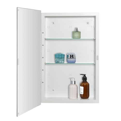 IDYLLOR Bathroom Medicine Cabinet with Beveled Edge Mirrored Door 15 x 24 inch, Recessed or Surface Mount, with Adjustable Glass Shelves - Thumbnail 4