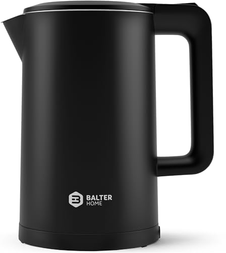 Balter Bouilloire électrique, Bouilloire inox, 1,7 l, design à double paroi, kettle, sans BPA, LED, silencieuse, noire
