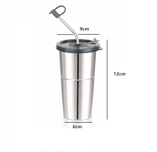Image of Stainless Steel Fusion Glass Tumbler with Stainless Steel Metal Straws and Cleaning Brush with Lid (LD SIP 2) 400ML