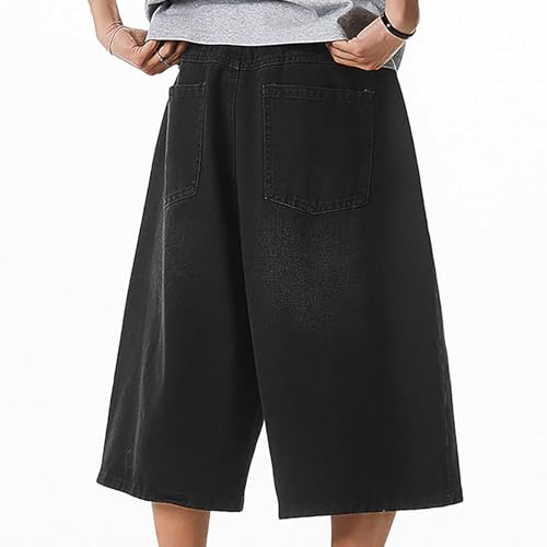 Men's Baggy Denim Cropped Pants, Fashion Y2k Hip Hop Casual Jean Pants Classic Washed Distressed Trousers with Pockets 5