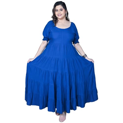 Image of Plus Size Women's Ruffle Tiered Maxi Dress with Puff Sleeves, Flowy A-Line Fit & Smocked Sleeve Detail for Casual, Party & Evening Look