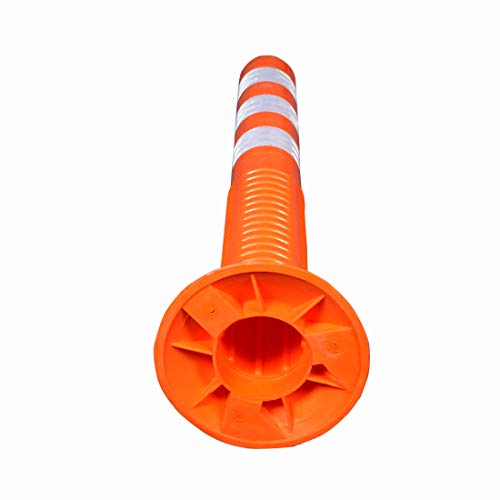 Image of Ladwa Flexible Plastic Spring Post Barrier (Pack of 1) High Grade Elastomeric Polymer Material With 3 White Reflective Tapes Easy To Install Safety T-Top Bollard Barrier Parking Block (Orange)