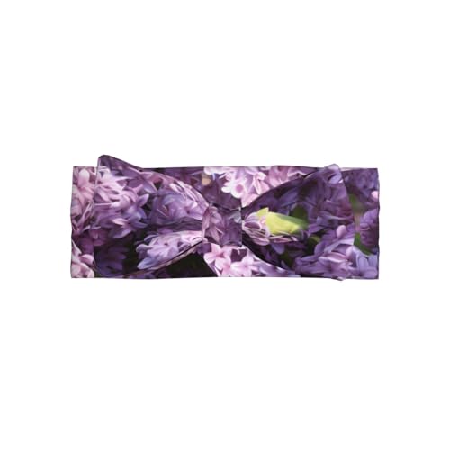 Lilac Flowers Prints Baby Bow Headband - Super Stretchy Soft Bows Hair Accessories for Newborn Infant Toddlers Kids Girls - Elastic and Skin-Friendly