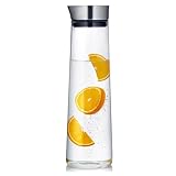 Mikuzo この耐熱ガラス製の麦茶ケトルは、1L/1.5Lの容量があり、コンロでも安全に使えるステンレススチール製の蓋が付いています。この革新的なホウケイ酸ガラス製のケトルは、ステンレススチール製の蓋と縦型のデザインで、冷蔵庫で麦茶を淹れるのに最適です (1500ml) [並行輸入品]