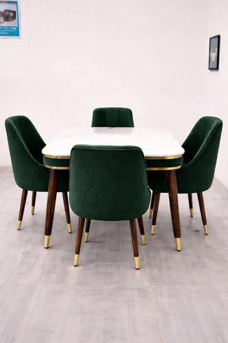 Image of WOODEN SPACE Wooden Dining Table with Nano Composite Marble Top & Solid Wood Base (Vento Dark Gray, 4 Seater, Modern Vento)