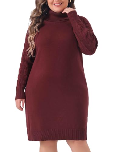 Image of Agnes Orinda Plus Size Sweaters for Women Long Sleeve Turtleneck Warm Pullover Mini Sweater Dresses
