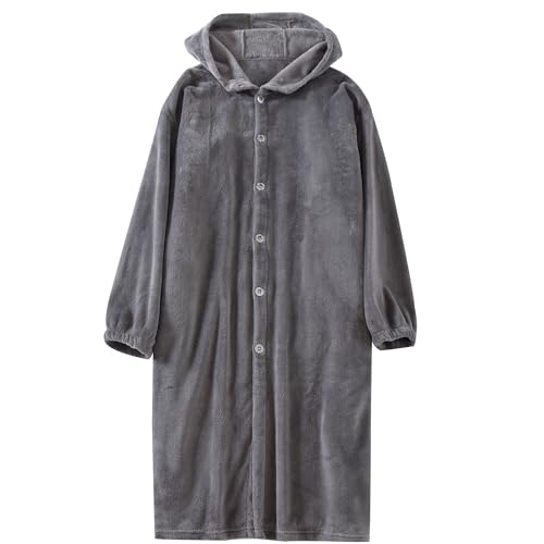 [Ｄｏｒｃｙ] 着る毛布 ルームウェア バスローブ メンズ レディース モフモフ フランネル フード付き ポケット付 ボタンタイプ ガウン 冬用 部屋着 暖かい 男女兼用 洗濯機OK