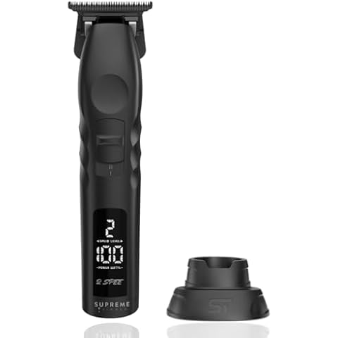 Supreme Trimmer 2Spee Hair Trimmer | 3 Hour Use, Removable Blades, 2 Speeds, Battery Display | Cordless Professional Barber 0 gappable Trimmer | ST622 Black Cover