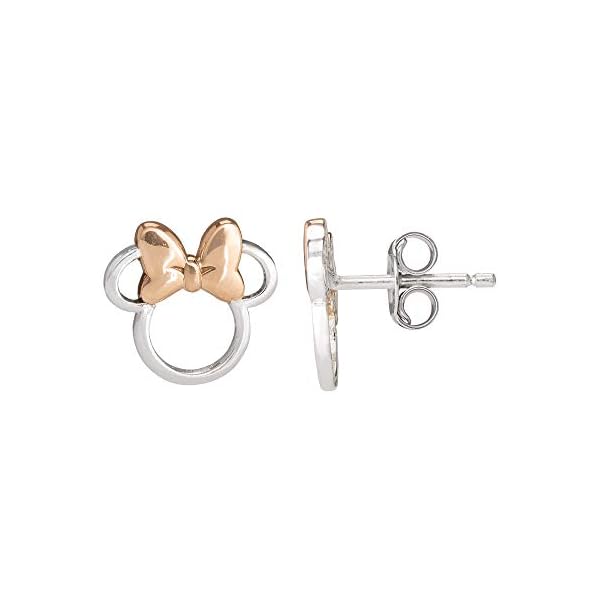Disney Minnie Mouse Jewelry, Minnie Silhouette Stud Earrings, Two Tone, Sterling Silver