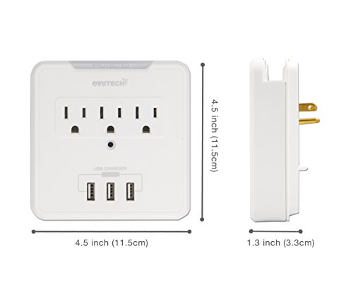 Multi Outlet Wall Mount Adapter Surge Protector with 3 High-Speed USB Charging Ports(3.1A), OviiTech Wall-Mountable Design with 3 AC Outlets