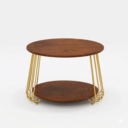 Image of Al Hama end Tables for The Living Room with a Metal-Framed Sofa Table and Modern Side Tables with Two Tiers in a Tea Marble Pattern (Gold Brown)