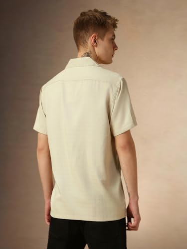 Image of Dennis Lingo Men's Half Sleeve Cuban Collar Solid Textured Relaxed Fit Casual Shirt