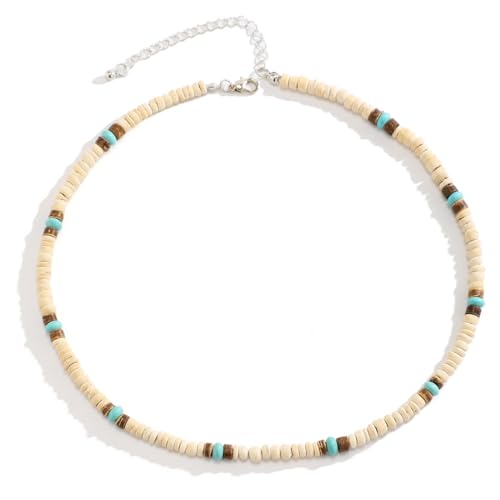 EIHI Collar Surfista Hombre con Cuentas De Coco, Joyas De Playa Hechas a Mano, Cadena De Surfistas con Cuentas De Madera Impermeables, Rosario