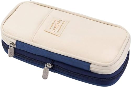 Image of Invite Kawaii 2 Compartment Cute Aesthetic Pencil Case for Girls - Large Capacity Pen Pouch Multifunctional Stationery Organizer for School Office (Spacial Navy Blue)