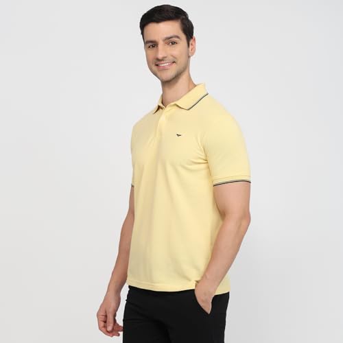 Image of Park Avenue Men Slim Fit Solid Pattern Cotton Polyester Blend Half Sleeve Polo Neck Casual T-Shirt