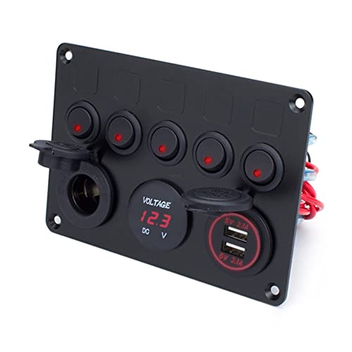 Voltmètre numérique double USB intégré sur panneau 5 interrupteurs auto 12V - 2