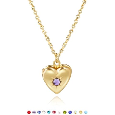 CARITATE February Amethyst Heart Locket Necklace Cover