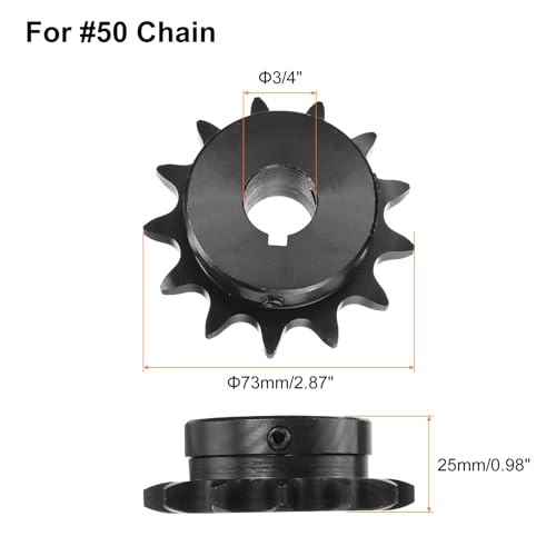 Image of uxcell #50 Chain Roller Sprocket B Type, 3 /4 inch Bore 13 Tooth Single Strand Chain Sprocket, Carbon Steel, Keyway with Set Screws