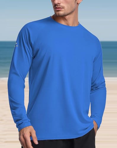Men’s SPF 50 Athletic Shirts,Long Sleeve Swim Rash Guard,Lightweight Workout Shirt for Fishing Hiking