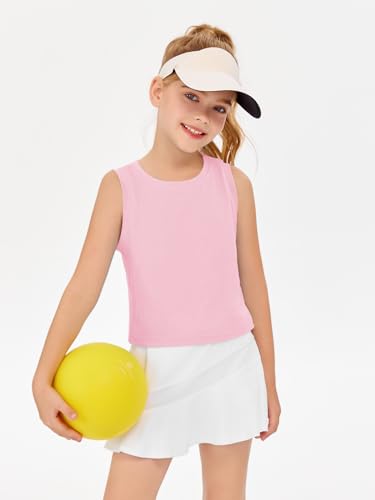 Image of Haloumoning Girls Athletic Tank Tops Kids Sleeveless Crop Tops Mesh Back Workout Cute Sports Shirts 5-14 Years