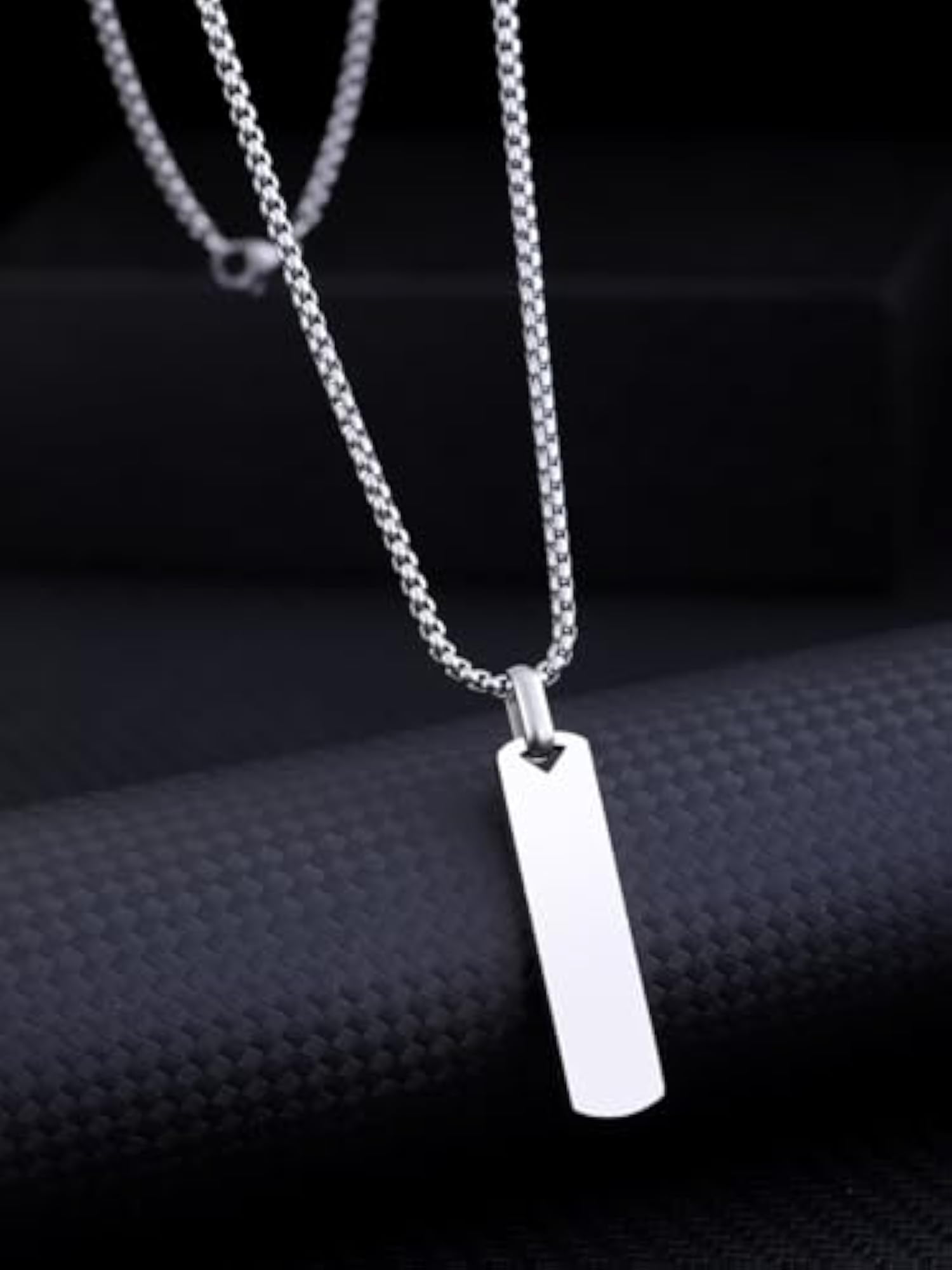 Men's Anti Tarnish Silver Chain with Bar Pendant Locket Necklace