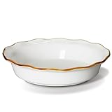 ONEMORE 9-Inch Deep Dish Pie Pan - Ceramic Pizza Pan for Oven, Baking Chicken Pot Pie, Quiche & Tarts - Rustic White Dish for Perfectly Crispy Crust, Large Ruffled Baking Plate