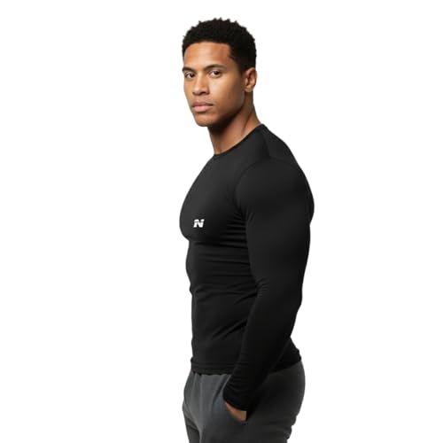 Image of NINQ Full Sleeve Compression, Workout, Round Neck, Down Shoulder T-Shirt - Men's Gym, Athletic & Sports Tights for Fitness