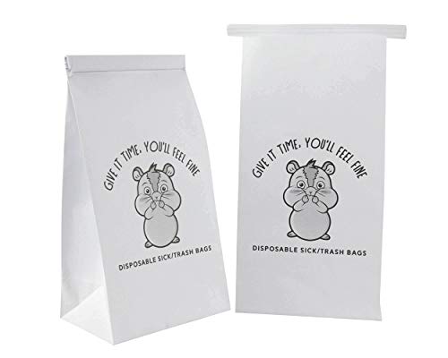 50 Vomit Bags. Disposable Leak Resistant Sick / Barf Bags with a Cute