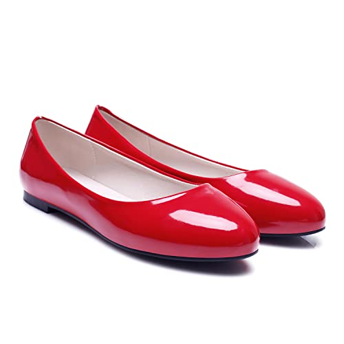 SHODENSE Women Round Toe Patent Flats Comfortable Slip On Ballet Flats Causal 0.5 Inch Flat Heels Dress Shoes Office Basic Patent Loafer Flat Shoes Drive Walking Elegant Chic Size 4-15 M US4