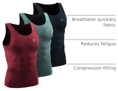 Image of NELEUS Men's 3 Pack Athletic Compression Under Base Layer Sport Tank Top