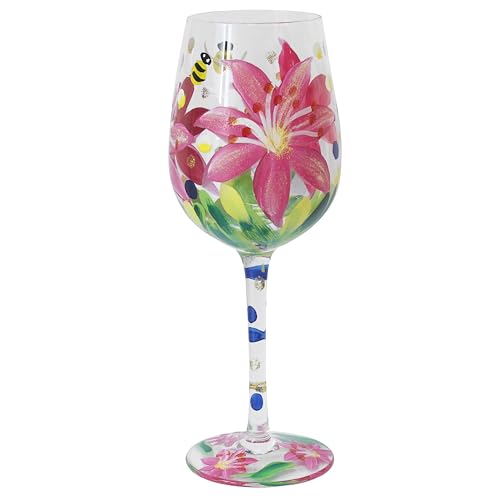 Lesser & Pavey Lynsey Johnstone Lilies Wine Glass | Hand Printed and Ml Glass for Red & White Wine | Stylish Gift for Women & Mums | Elegant Drinking Glass for Home Bars, Parties, Dining