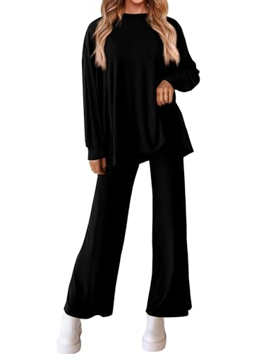PRETTYGARDEN Womens 2 Piece Outfits Crewneck Long Sleeve Pullover Tops Wide Leg Long Pants Casual Lounge Set Travel Tracksuit2