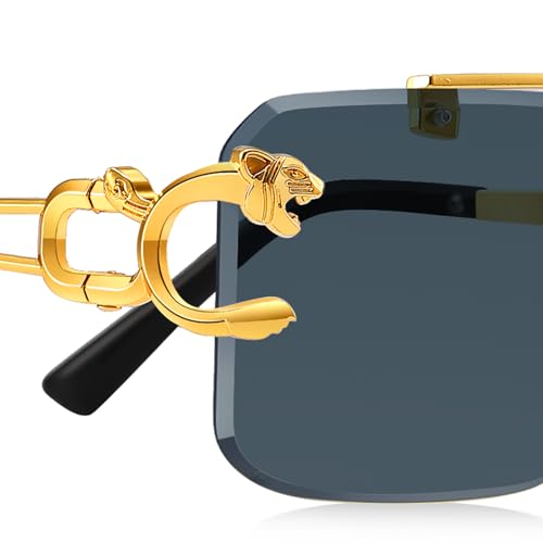 Rimless Sunglasses for Men Square Fashion Shades Tinted Lens Metal Frameless Rectangle Y2K Glasses UV4003