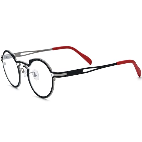 Image of FONEX Colorful Pure Titanium Glasses Frame Women Retro Round Eyeglasses