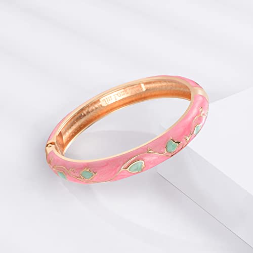 UJOY Cloisonne Bracelet Butterfly Gold Hinged Indian Bangles Flower Enamel Jewelry Bracelets Gift for Women 55A61-55A67 pink green - Image 4