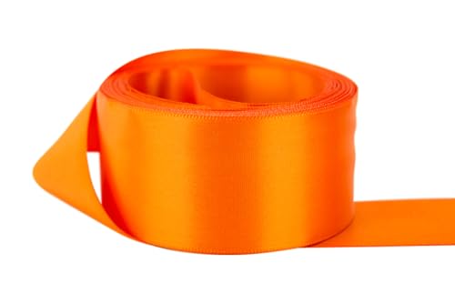 Image of Ribbon Bazaar Double Faced Satin - Premium Gloss Finish - 100% Polyester Ribbon for Gift Wrapping, Crafts, Scrapbooking, Hair Bow, Decorating & More - 1-1 /2 inch Orange 50yd Spool