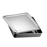 HOMSFOU Molde para Pastel de Tiramisú Rectangular 33,5x28,5x6 Cm de Acero Inoxidable con Tapa, Caja de Metal para Tartas y Postres, Molde Antiadherente para Hornear y Conservar Alimentos