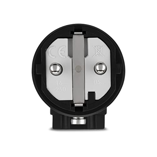 REV Winkelstecker, Schutzkontakt Stecker, Gummistecker, IP44, 230VAC, 16A, schwarz, 4.4 x 4.4 x 11.4cm