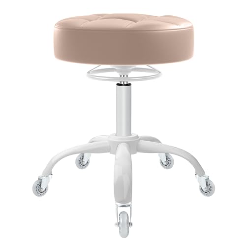 Image of Rolling Stool Heavy Duty 400lb: Super Soft Seat Cushion,360 Swive,Height Adjustability,No Squeaky Noises,No Tip Over,New Upgraded stool Salon Stool Chair, Tattoo Facial Massage Spa Medical(Beige)