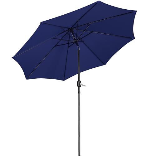 Yaheetech Parasol Inclinable 270 cm Parasol de Jardin Extérieur 8 Baleines en Métal Bouton-poussoire Manivelle Protection Solaire pour Terrasse Jardin Plage Piscine Balcon Marine