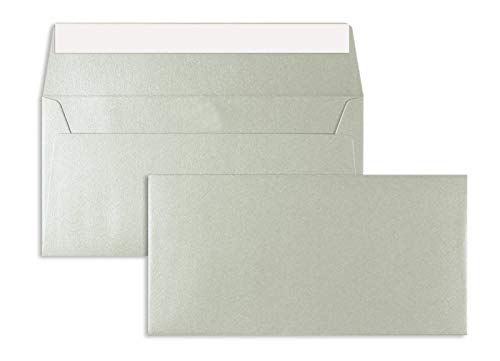100 Stück, Farbige Briefumschläge, DIN Lang, Haftklebung mit Abziehstreifen, Gerade Klappe, 130 g/qm Fotokarton, Ohne Fenster, Silber, Blanke Briefhüllen