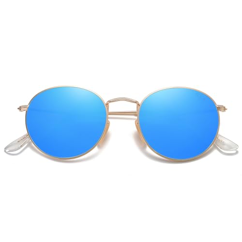Image of SOJOS Small Round Polarized Sunglasses for Women Men Classic Vintage Shades | Lightweight Stainless Steel Frame UV400 Sun Protection Adjustable Nose Pads SJ1014