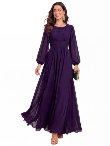 Image of Ever-Pretty Women's Chiffon Long Sleeve Formal Wedding Guest Dresses